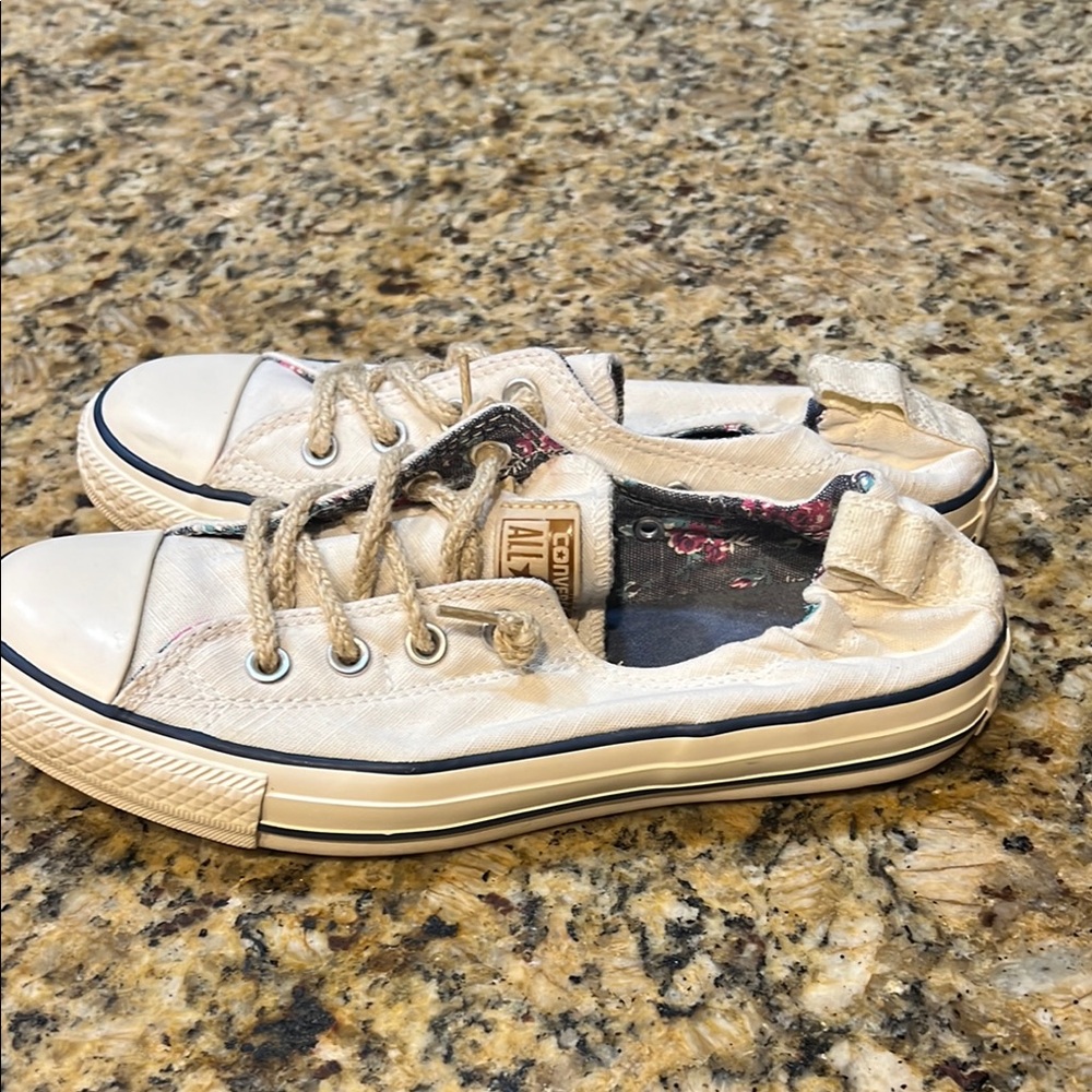 Converse Cream Canvas Sneakers Classic Low-Top Design - Picture 2 of 5